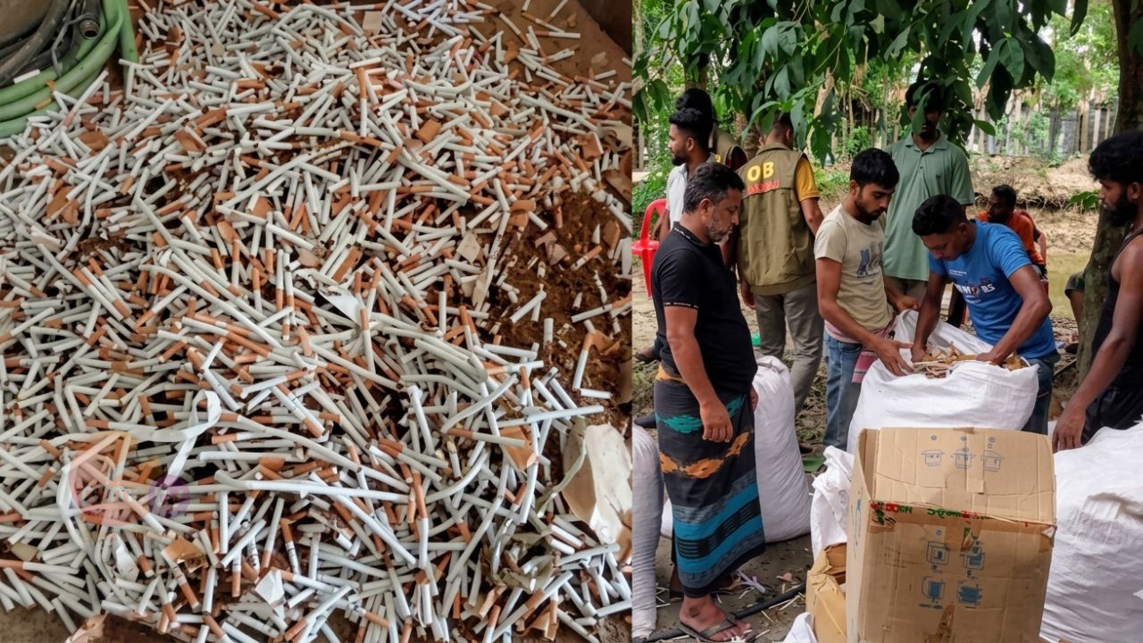 মোরেলগঞ্জে অভিযানে গোয়ালঘর থেকে ১০ লাখ নকল সিগারেটসহ চোরাইকৃত মেশিনের যন্ত্রাংশ উদ্ধার।