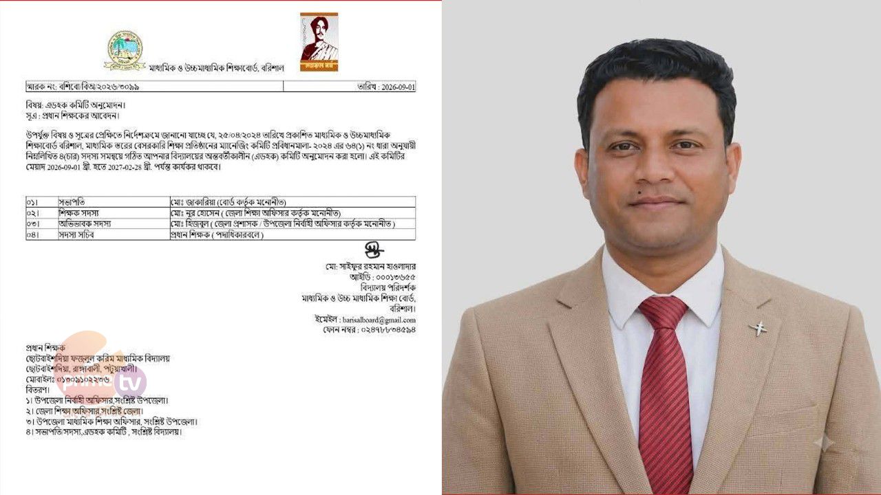 ছোটবাইশদিয়া ফজলুল করিম মাধ্যমিক বিদ্যালয়ে এডহক কমিটির সভাপতি জাকারিয়া জীবন