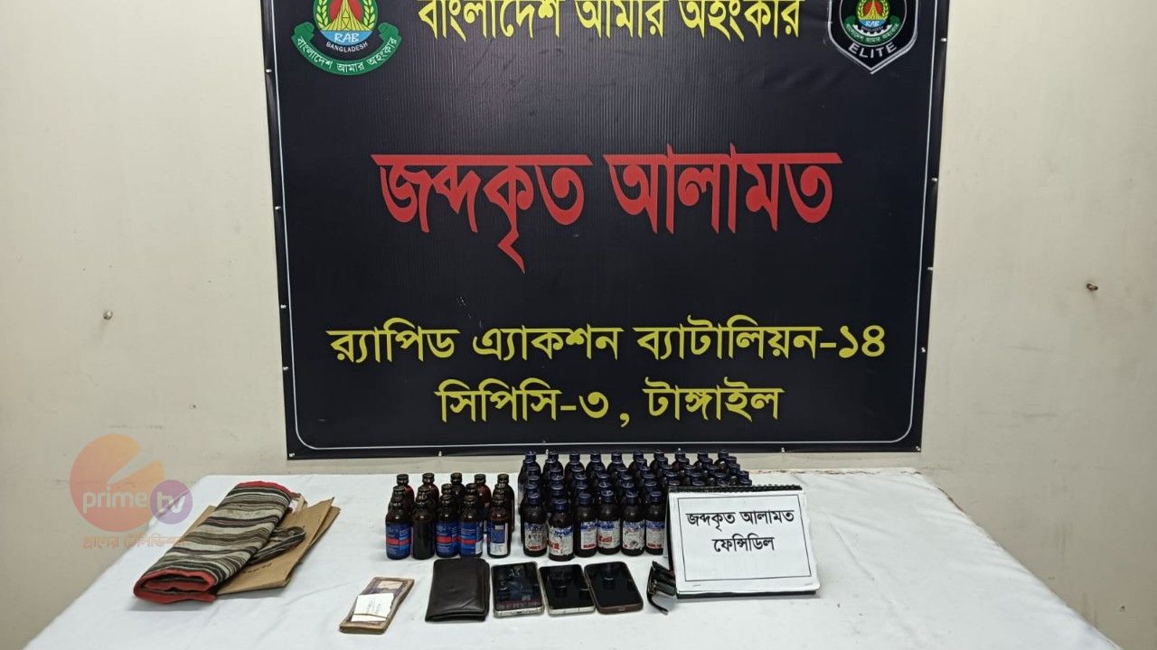টাঙ্গাইলে ফায়ারডিল ও চকো সিরাপসহ দুই মাদককারবারি গ্রেপ্তার